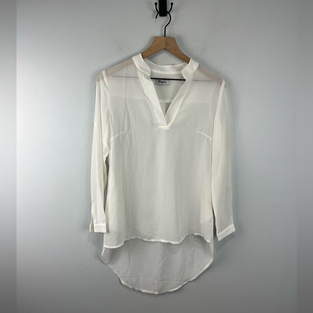 Military Hippie Cream Sheer High Low Blouse Tunic S